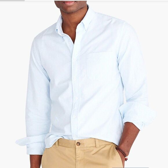 J. Crew Factory h4726 Blue and white Slim flex oxford shirt - men NWT Medium - Picture 1 of 8